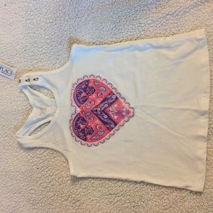 White racerback tank top w/ purple & pink heart - medium